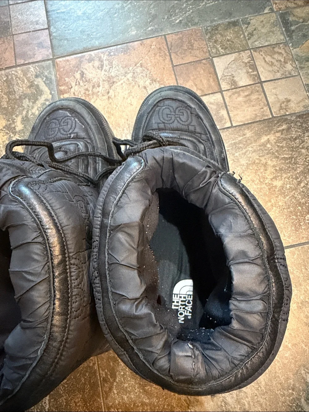 Quilted Black Platform Gucci / North Face Lace-Up Boots